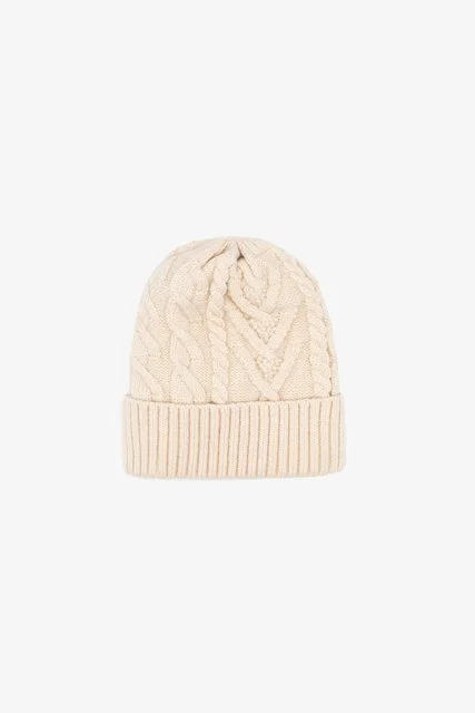 Antler Aran Cable Beanie Ivory