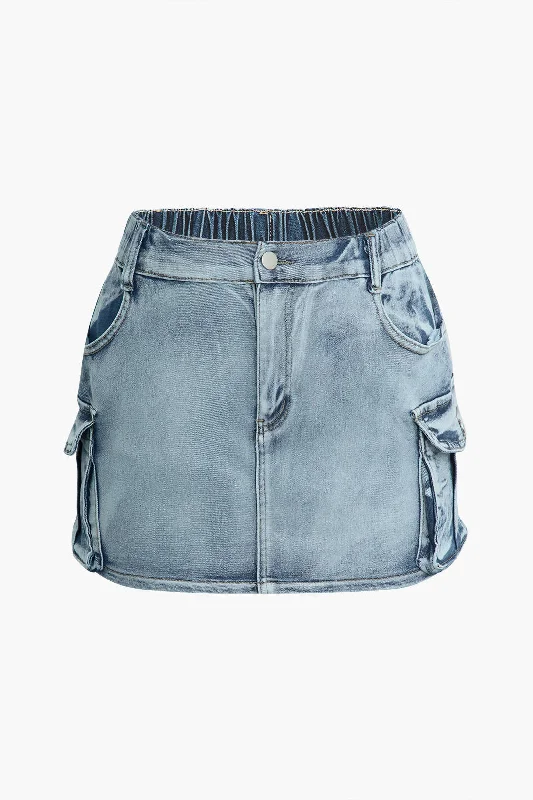 Flap Pocket Denim Mini Skirt