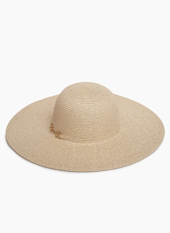 Wide Brim Chain Detail Straw Hat