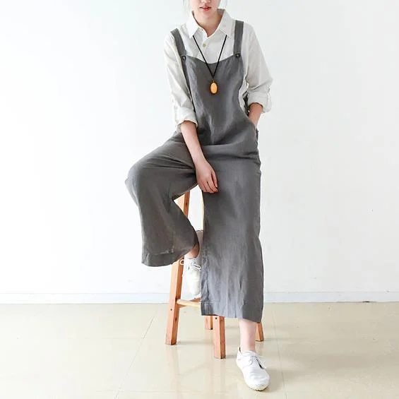 Gray cozy cotton jumpsuit pants plus szie linen pants wide leg