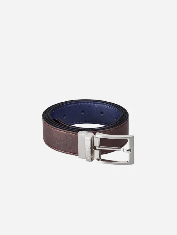 Reversible Vegan Leather Belt | Navy Blue & Brown