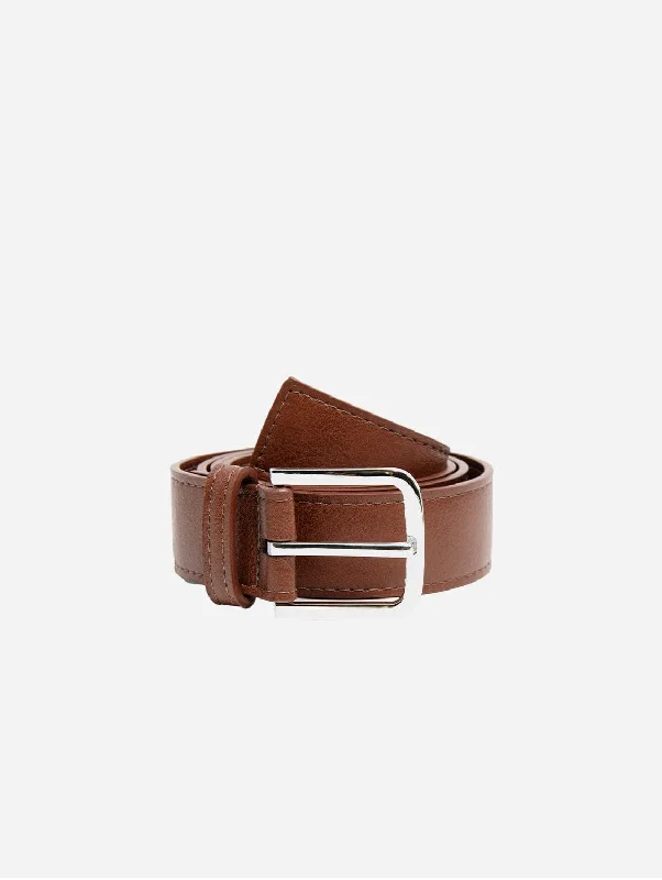 Bo Silver Buckle Vegan Belt | Chestnut