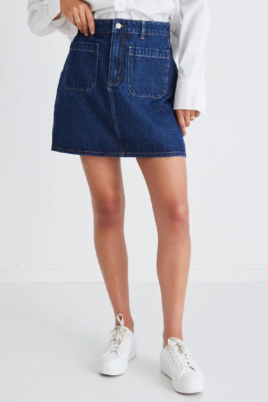 Glimpse Indigo Pocket Front Denim Mini Skirt