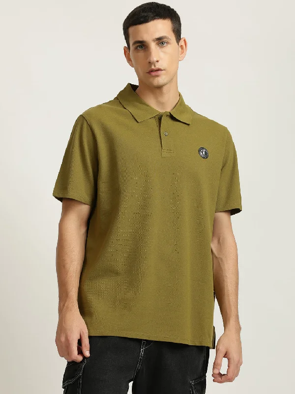 Just Cavalli Men Green Solid Polo Collar Short Sleeves T-shirt