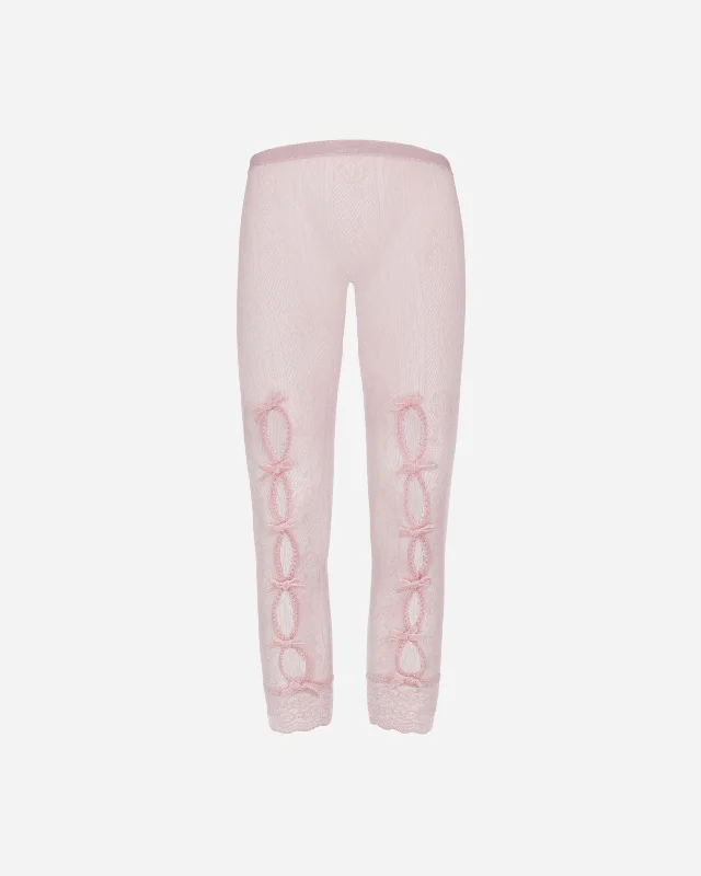 Women's Bownot Lace Cropped Leggings Pink