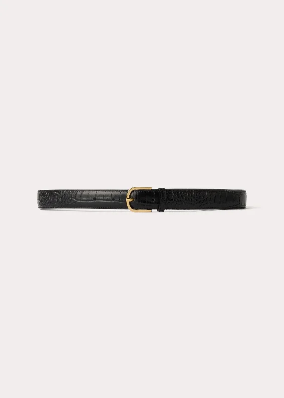 Slim trouser leather belt black croco