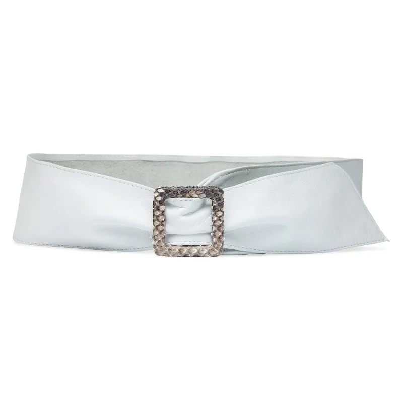 Luscious Calf Sash Belt with Python Covered Buckle - White