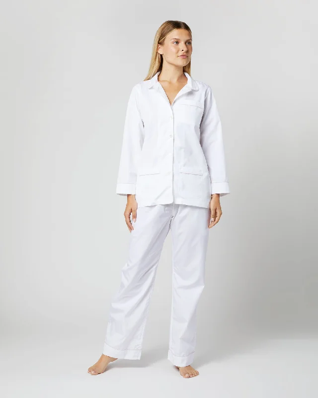 Pajama Set in White Poplin/Pink Trim