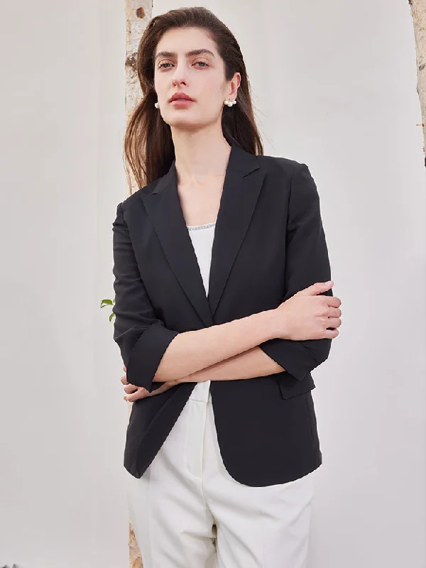 Black 32 Momme Mulberry Silk Slim Blazer