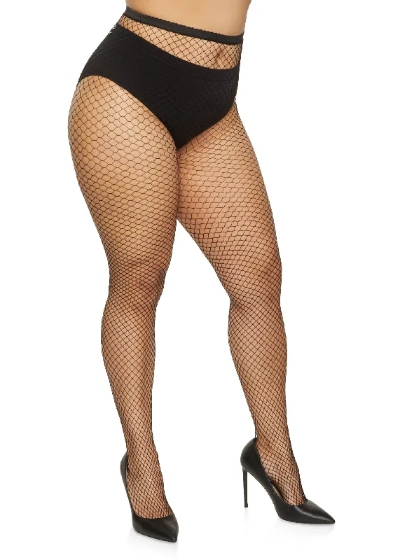 Plus Size High Waist Fishnet Tights