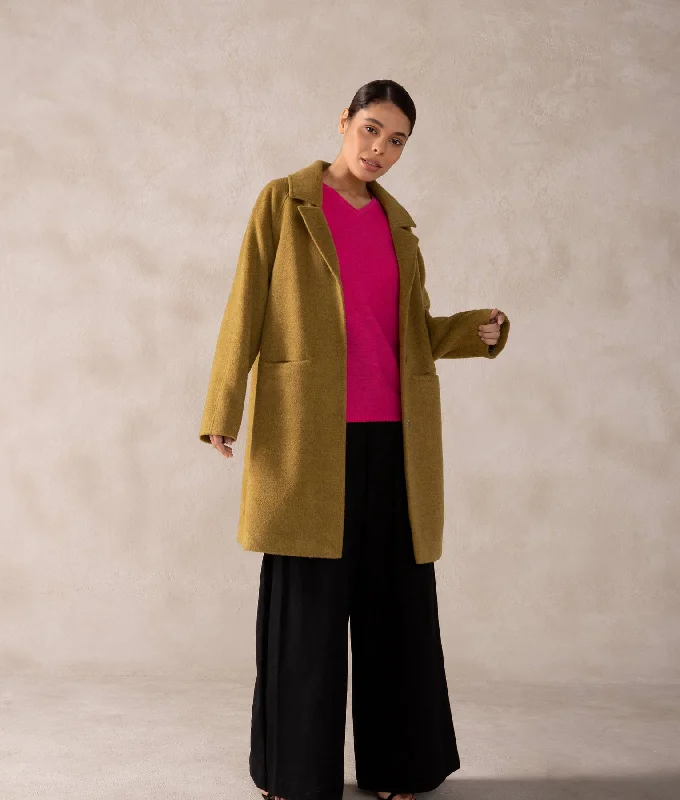 Curved Yoke Long Baby Alpaca & Wool Overcoat