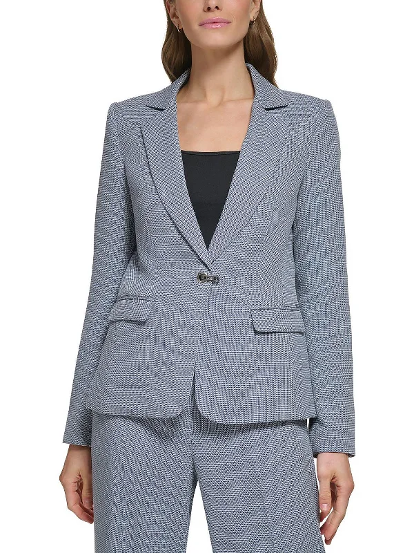 Petites Womens Pattern Business One-Button Blazer