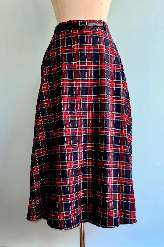 Red and Navy Plaid Midi Skirt by Lili Sidonio