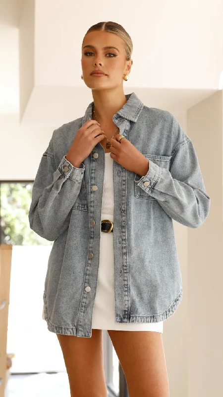 Valdez Oversized Denim Jacket - Mid Blue