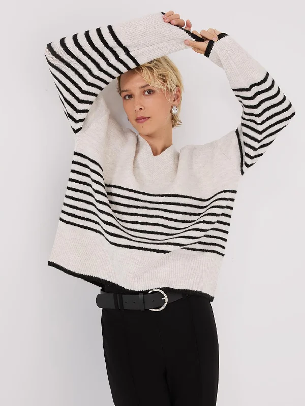 Striped V-Neck Loose Sweater